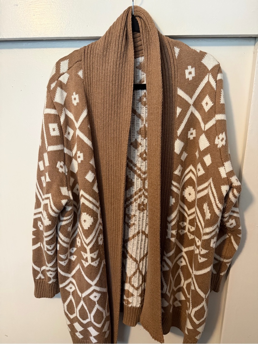 Old Navy Brown and Cream Aztec Open-Front Cardigan